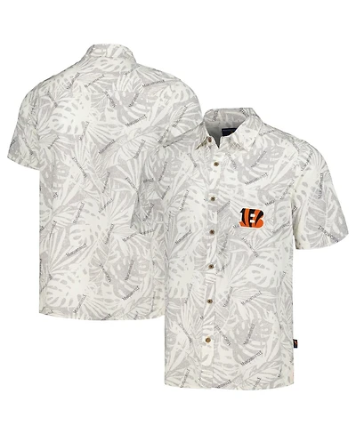 Men's Margaritaville Cream Cincinnati Bengals Sand Washed Monstera Print Party Button-Up Shirt