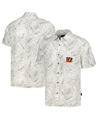 Men's Margaritaville Cream Cincinnati Bengals Sand Washed Monstera Print Party Button-Up Shirt