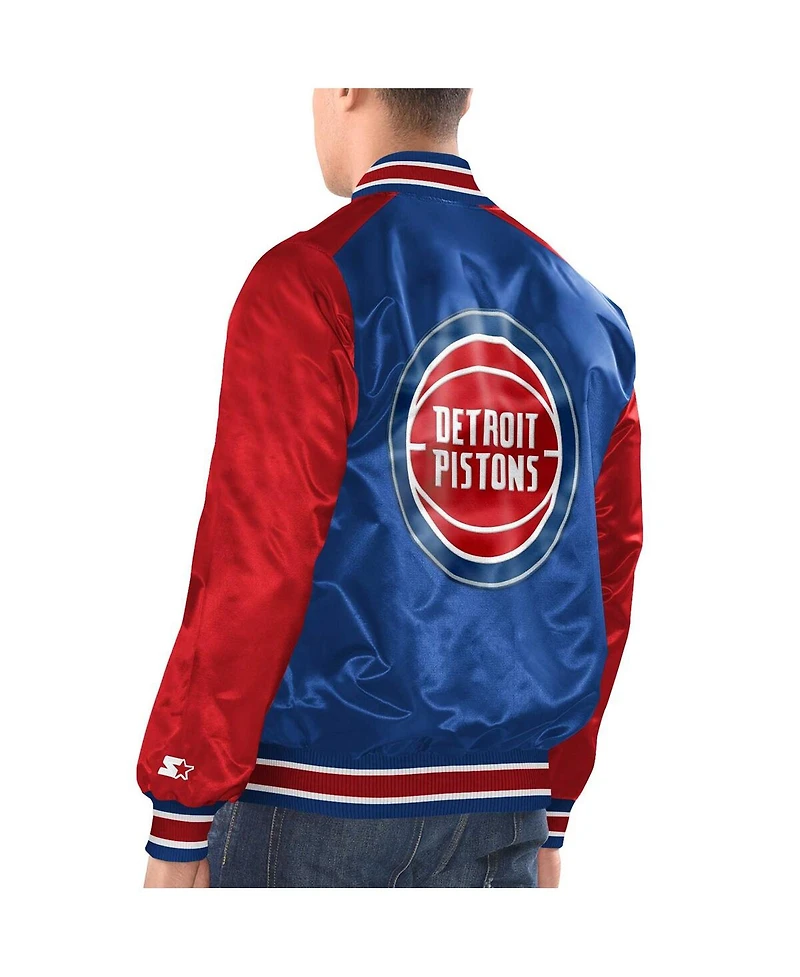 Men's Starter Royal, Red Detroit Pistons Renegade Satin Full-Snap Varsity Jacket