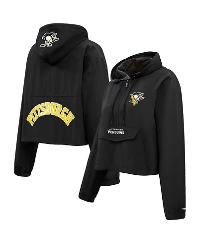 Women's Pro Standard Black Pittsburgh Penguins Classic Cropped Half-Zip Wind Jacket
