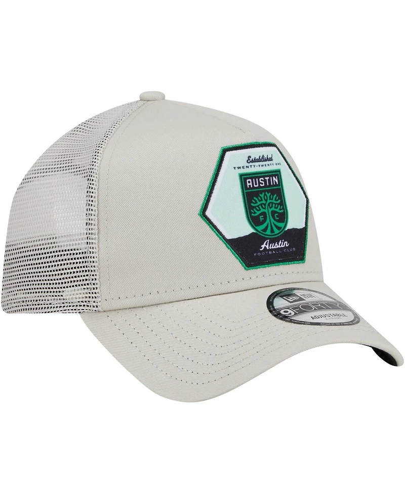 Men's New Era Cream Austin Fc Established Patch 9FORTY A-Frame Trucker Adjustable Hat