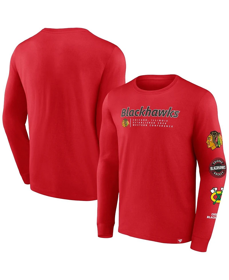 Men's Fanatics Red Chicago Blackhawks Strike the Goal Long Sleeve T-shirt