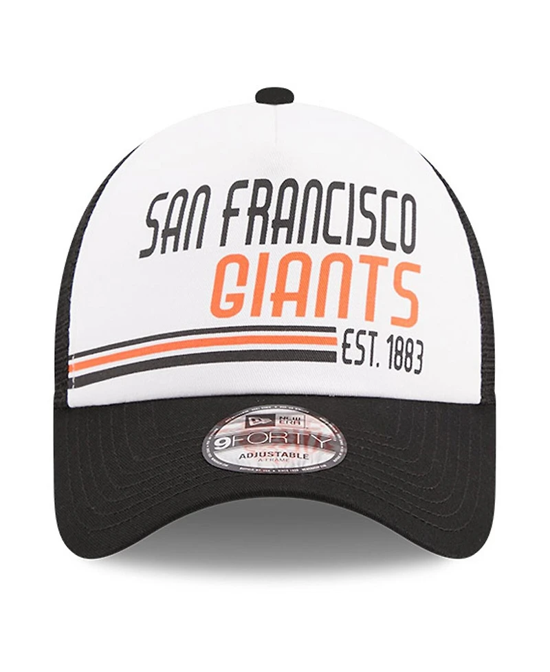 Men's New Era White, Black San Francisco Giants Stacked A-Frame Trucker 9FORTY Adjustable Hat