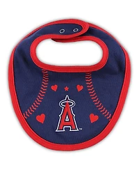 Baby Boys and Girls Red, Navy Los Angeles Angels Three-Piece Love of Baseball Bib Bodysuit Booties Set