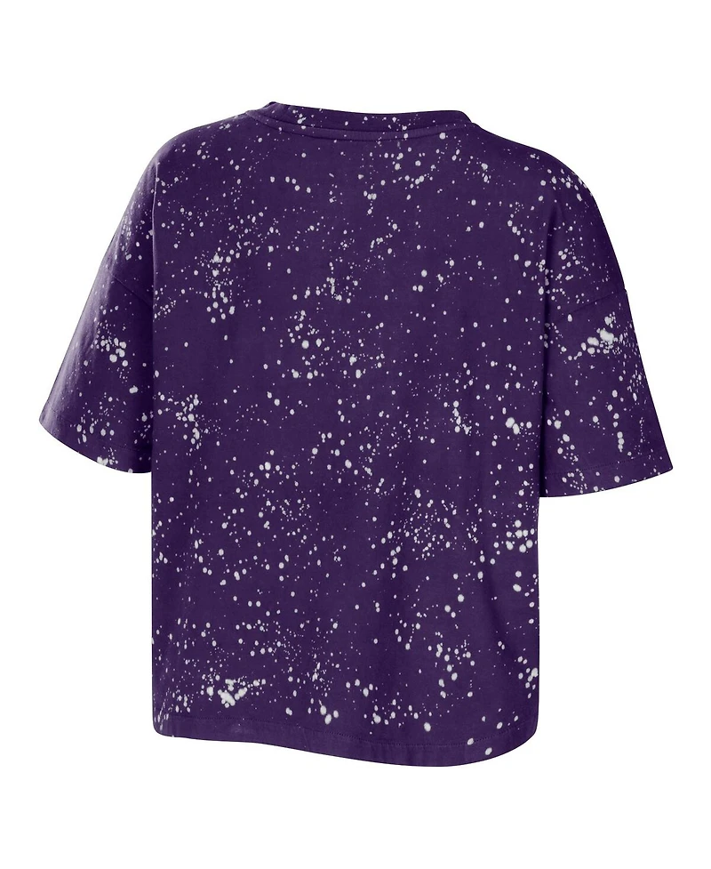 Women's Wear by Erin Andrews Purple Washington Huskies Bleach Wash Splatter Cropped Notch Neck T-shirt
