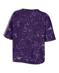 Women's Wear by Erin Andrews Purple Washington Huskies Bleach Wash Splatter Cropped Notch Neck T-shirt
