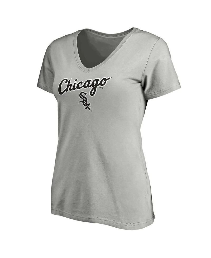 Women's Fanatics Heathered Gray Chicago White Sox Team Logo Lockup V-Neck T-shirt