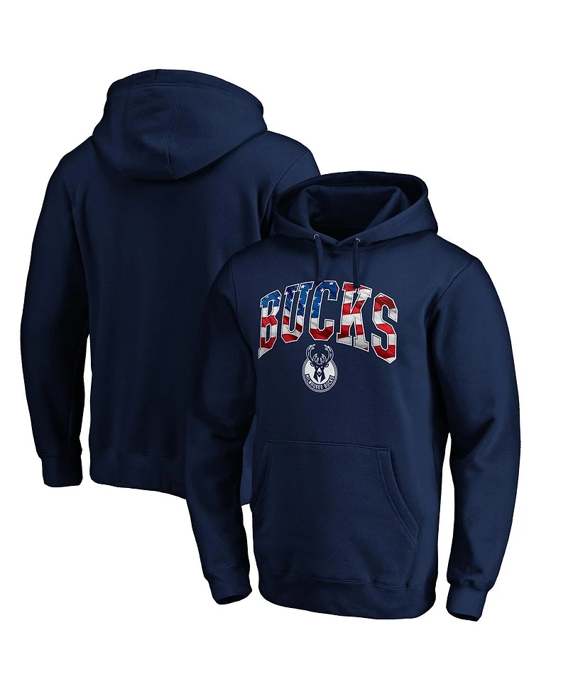 Men's Fanatics Navy Milwaukee Bucks Banner Wave Pullover Hoodie