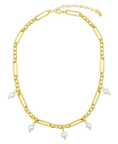 Adornia 14K Gold-Plated Adjustable Cultured Freshwater Pearl Mixed Link Chain Necklace
