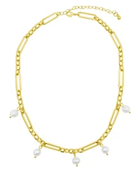 Adornia 14K Gold-Plated Adjustable Cultured Freshwater Pearl Mixed Link Chain Necklace