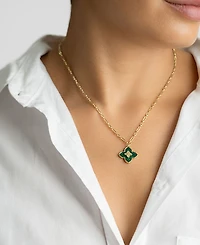Adornia 14K Gold-Plated Green Inlay Clover Necklace