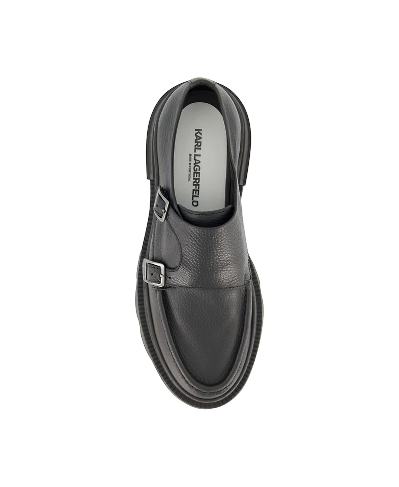 Karl Lagerfeld Paris Men's White Label Leather Double Buckle Monk Strap Loafers