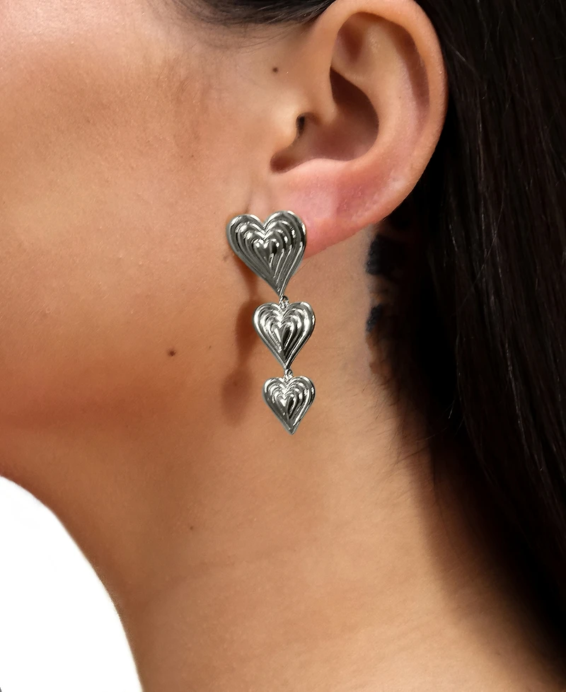 Sterling Forever Silver-Tone or Gold-Tone Beating Heart Drop Studs