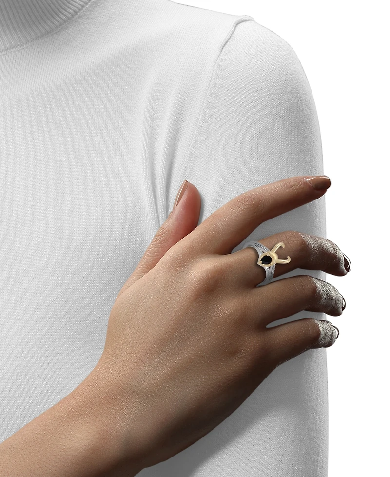 Marvel Wonder Fine Jewelry Onyx & Diamond (1/20 ct. t.w.) Loki Ring in Sterling Silver & Gold-Plate