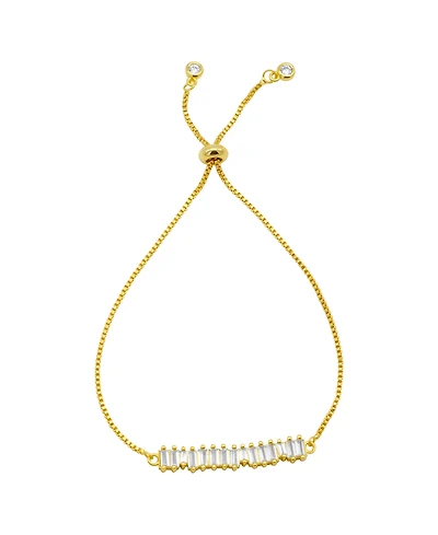 Adornia 14K Gold-Plated Bolo Bracelet with Baguette Crystal Bar