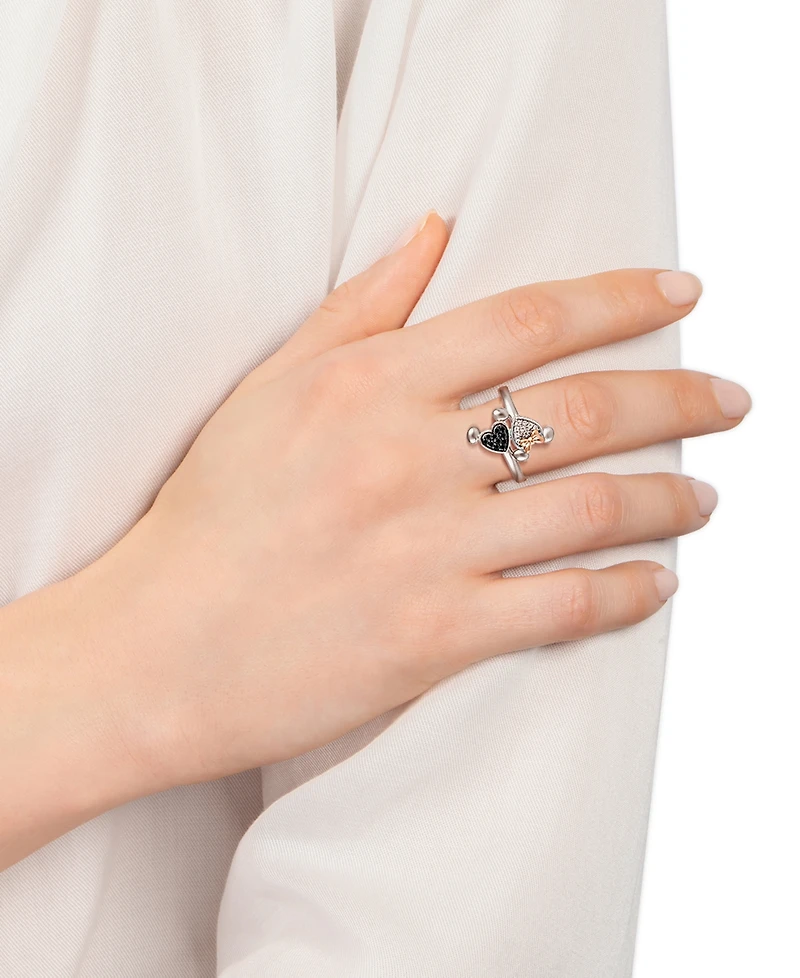 Disney Wonder Fine Jewelry Black & White Diamond Minnie & Mickey Mouse Wrap Ring (1/6 ct. t.w.) in Sterling Silver & Rose Gold-Plate
