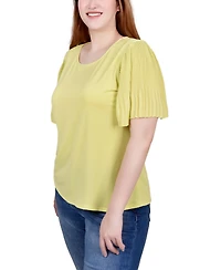 Ny Collection Petite Pleated-Sleeve Top