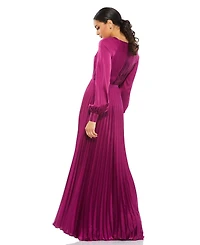 Mac Duggal Women's Ieena Long Sleeve Pleated High Neck Gown