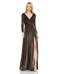Mac Duggal Women's Ieena Long Sleeve Faux Wrap A Line Gown