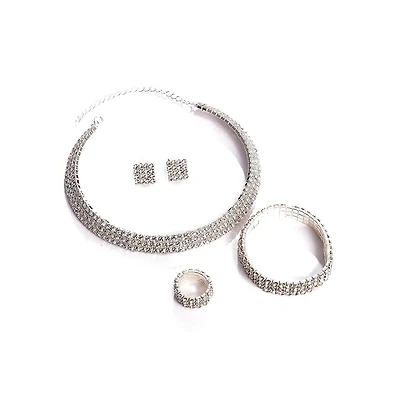 Sohi Women's Silver Bling Strand Necklace, Earrings