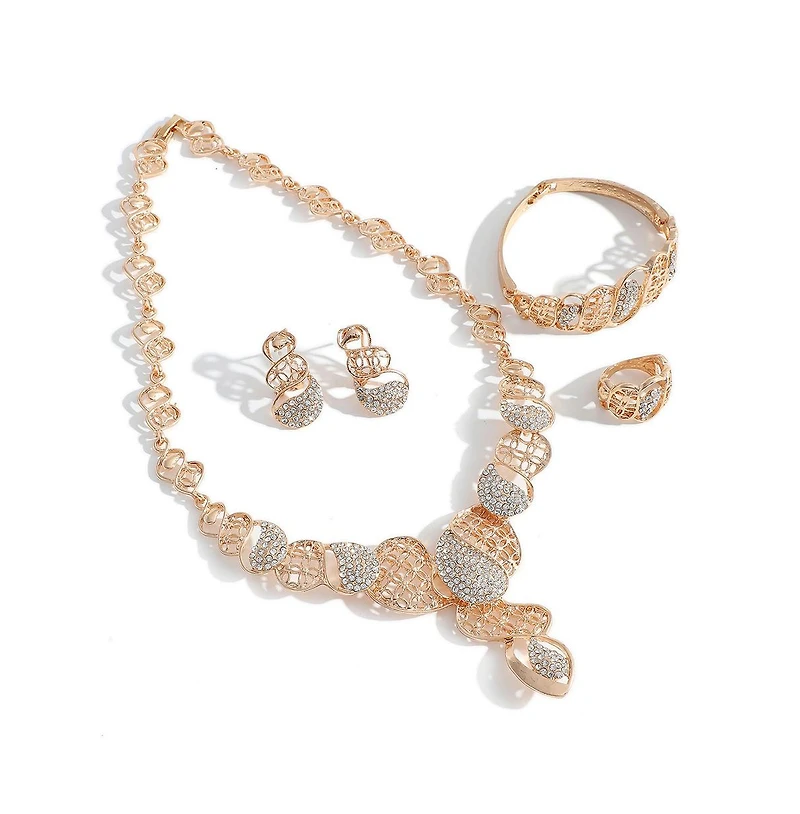 Sohi Women's Gold Embellished Intricate Necklace, Earrings, Bracelet And Ring (Set Of 4)