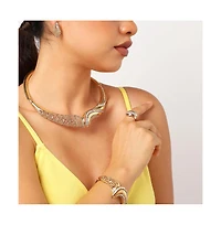 Sohi Women's Gold Embellished Twisted Necklace, Earrings, Bracelet And Ring (Set Of 4)