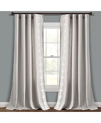 Lush Decor Luxury Modern Geo Linen Like Embroidery Border Window Curtain Panel