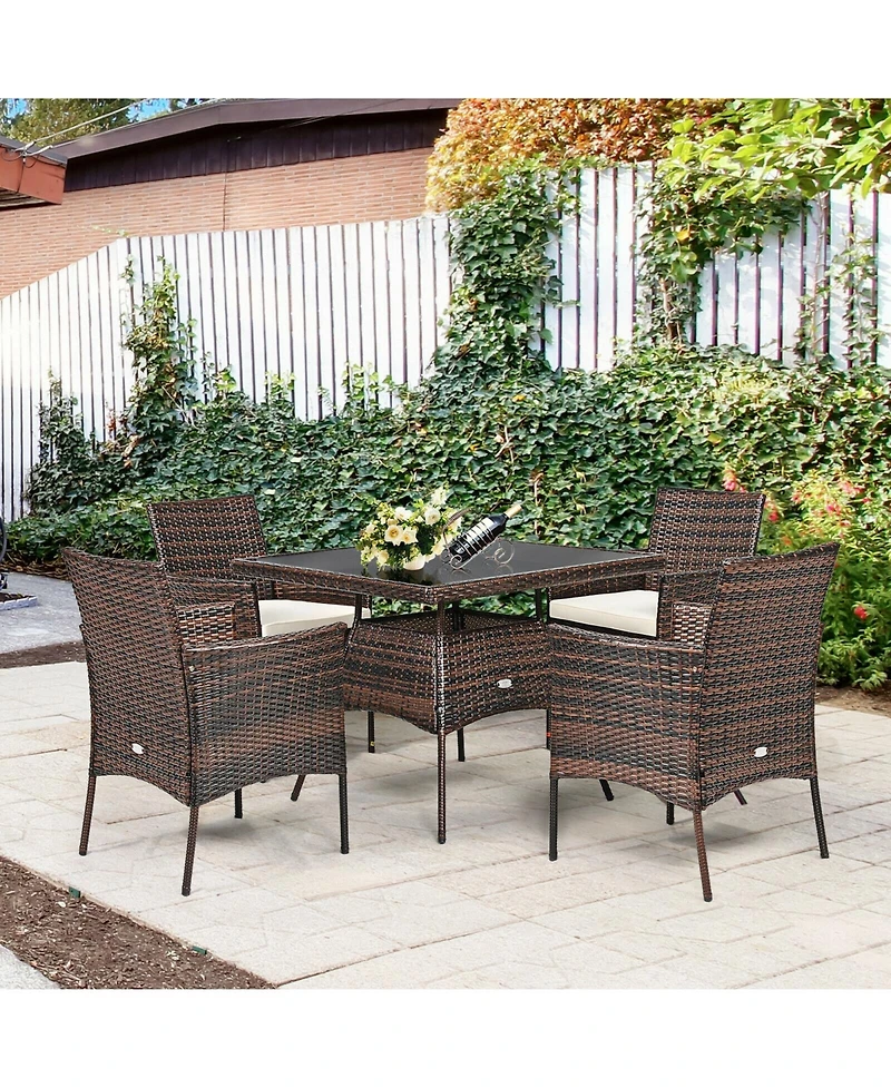 Slickblue Outdoor 5 Pieces Dining Table Set with 1 Table and 4 Single Sofas
