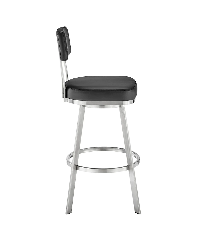 Armen Living Benjamin 30" Swivel Bar Stool Brushed Stainless Steel with Faux Leather