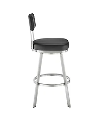 Armen Living Benjamin 30" Swivel Bar Stool Brushed Stainless Steel with Faux Leather