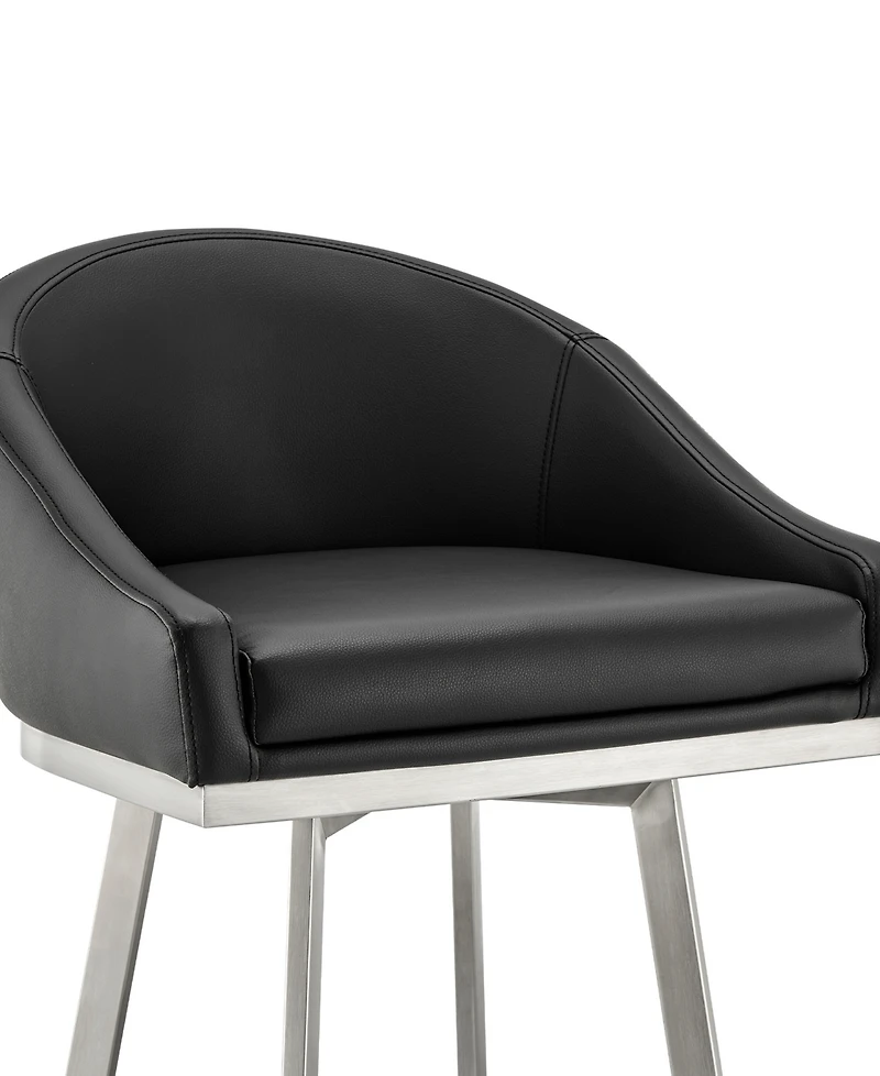 Armen Living Eleanor 26" Swivel Counter Stool in Brushed Stainless Steel and Faux Leather