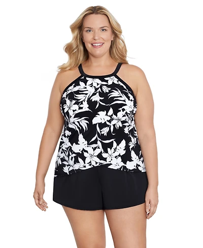 ShapeSolver by Mimi Flamingo Plus High Neck Tankini Swimsuit Top