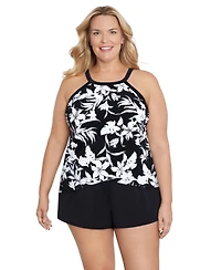 ShapeSolver by Mimi Flamingo Plus High Neck Tankini Swimsuit Top