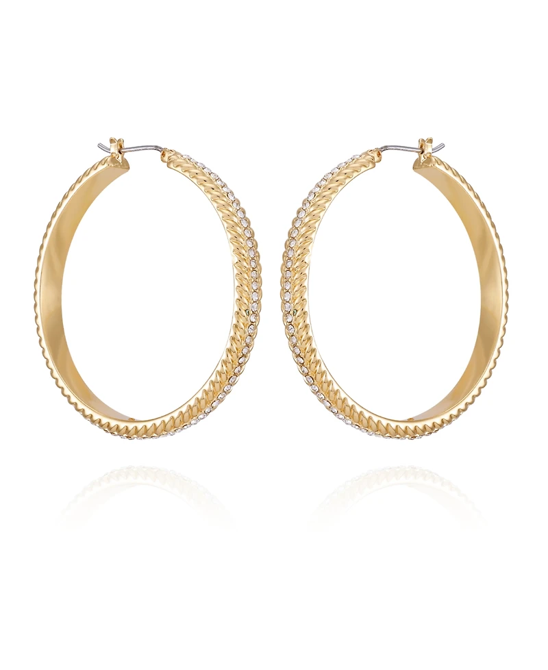 T Tahari Gold-Tone Textured Rounded Hoop Earrings