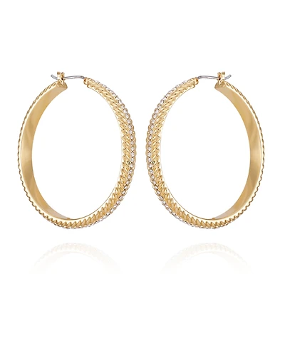 T Tahari Gold-Tone Textured Rounded Hoop Earrings