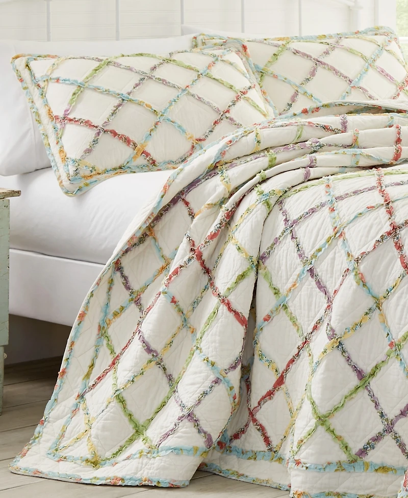 Laura Ashley Ruffle Garden Appliqued Diamond Cotton Quilt
