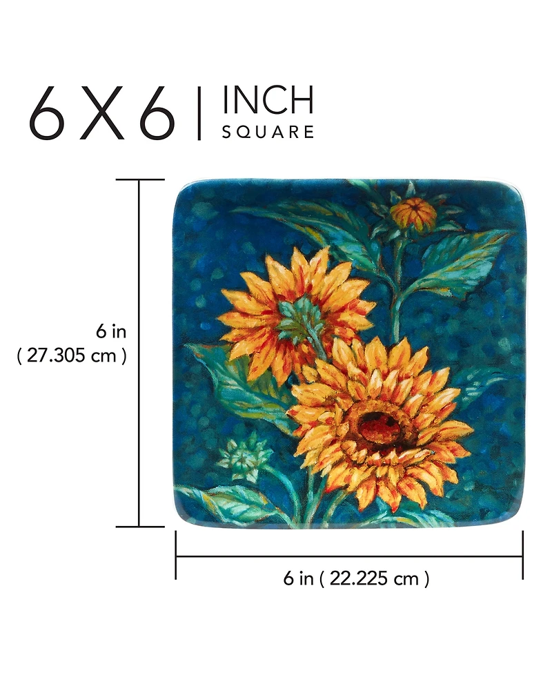 Certified International Golden Sunflowers Set of 4 Canape Plates