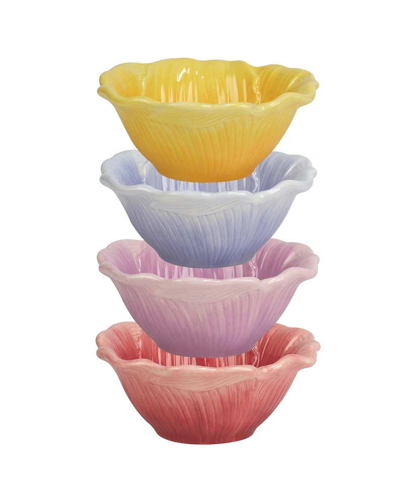 Certified International Hummingbirds Set of 4 3-d Floral Ice Cream Bowls, 4 Asst