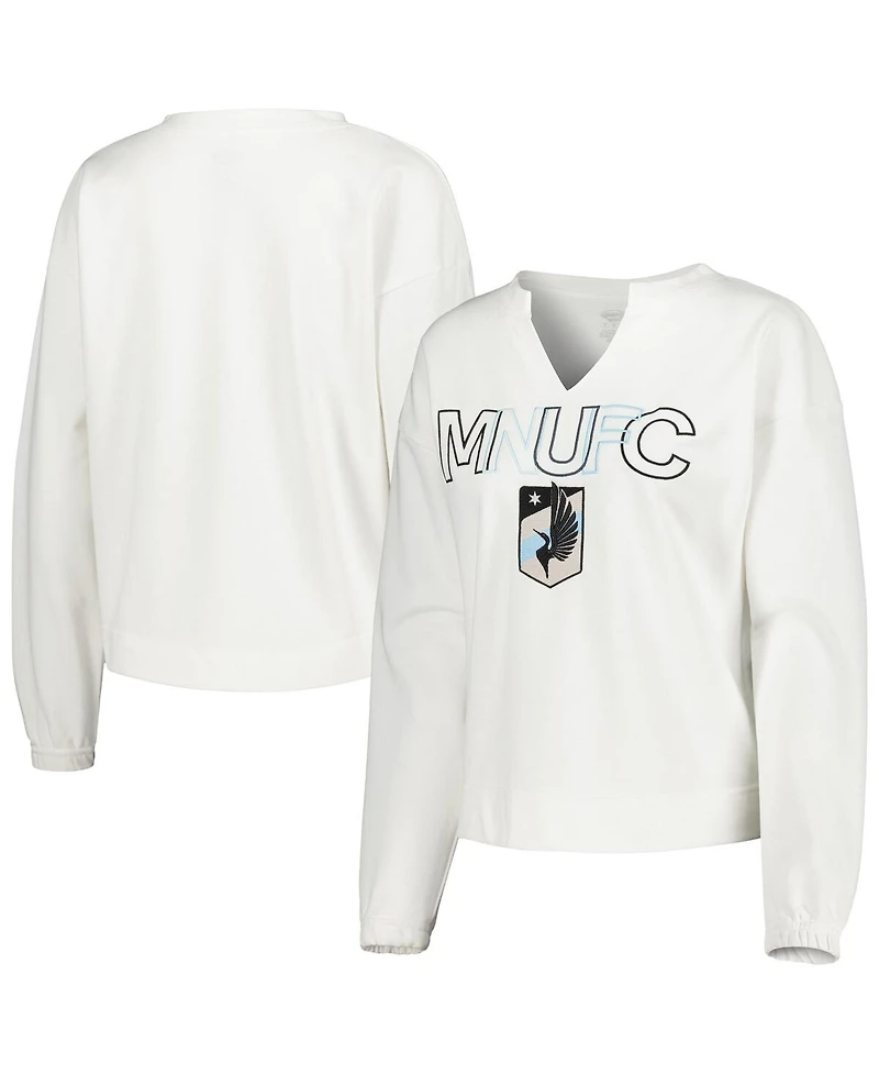 Women's Concepts Sport White Minnesota United Fc Sunray Notch Neck Long Sleeve T-shirt