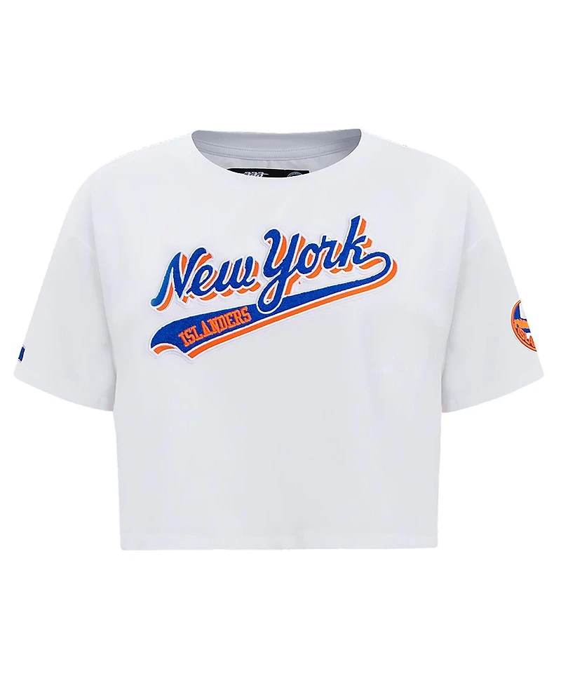 Women's Pro Standard White New York Islanders Boxy Script Tail Cropped T-shirt