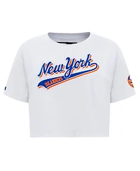 Women's Pro Standard White New York Islanders Boxy Script Tail Cropped T-shirt