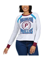 Women's Wear by Erin Andrews White Distressed Philadelphia Phillies Raglan Long Sleeve T-shirt