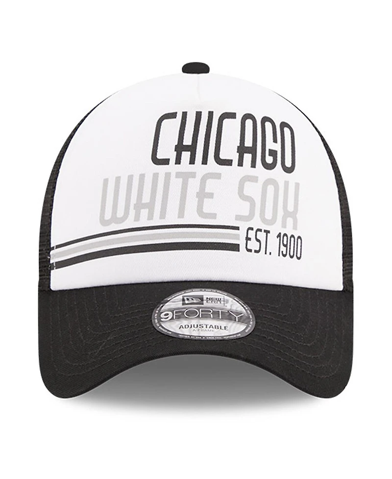Men's New Era White, Black Chicago White Sox Stacked A-Frame Trucker 9FORTY Adjustable Hat