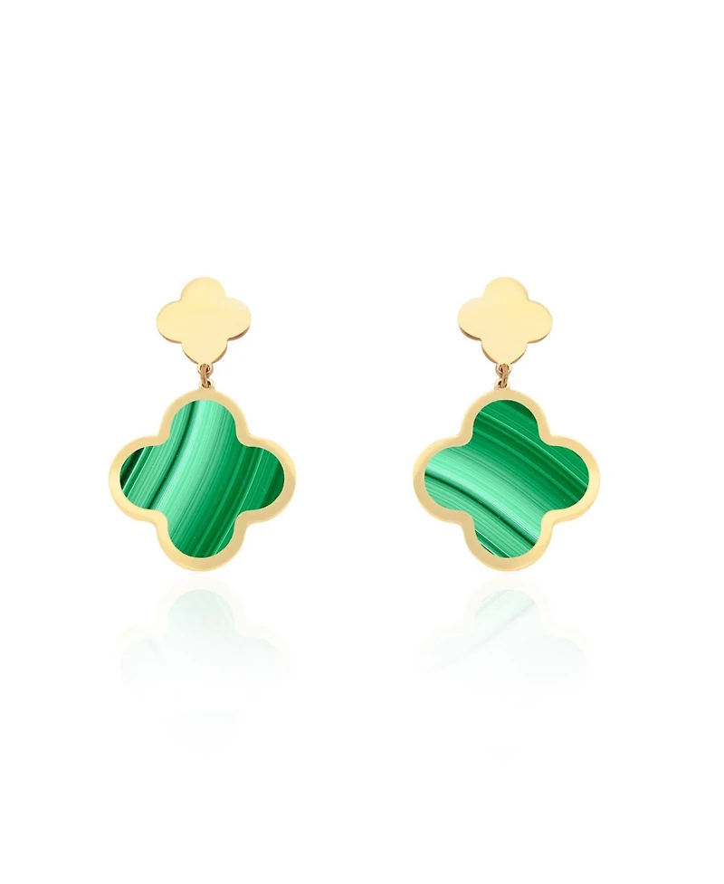 The Lovery Malachite and Gold Clover Drop Earrings 14K Gold