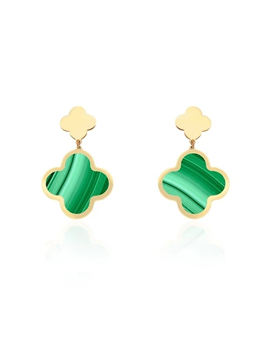 The Lovery Malachite and Gold Clover Drop Earrings 14K Gold