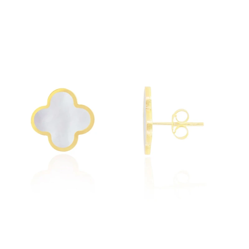 The Lovery Large Mother of Pearl Clover Stud Earrings 14K Gold
