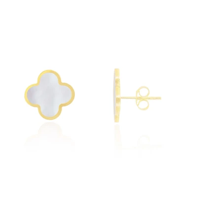 The Lovery Large Mother of Pearl Clover Stud Earrings 14K Gold