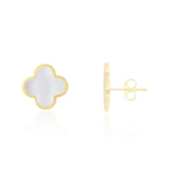The Lovery Large Mother of Pearl Clover Stud Earrings 14K Gold