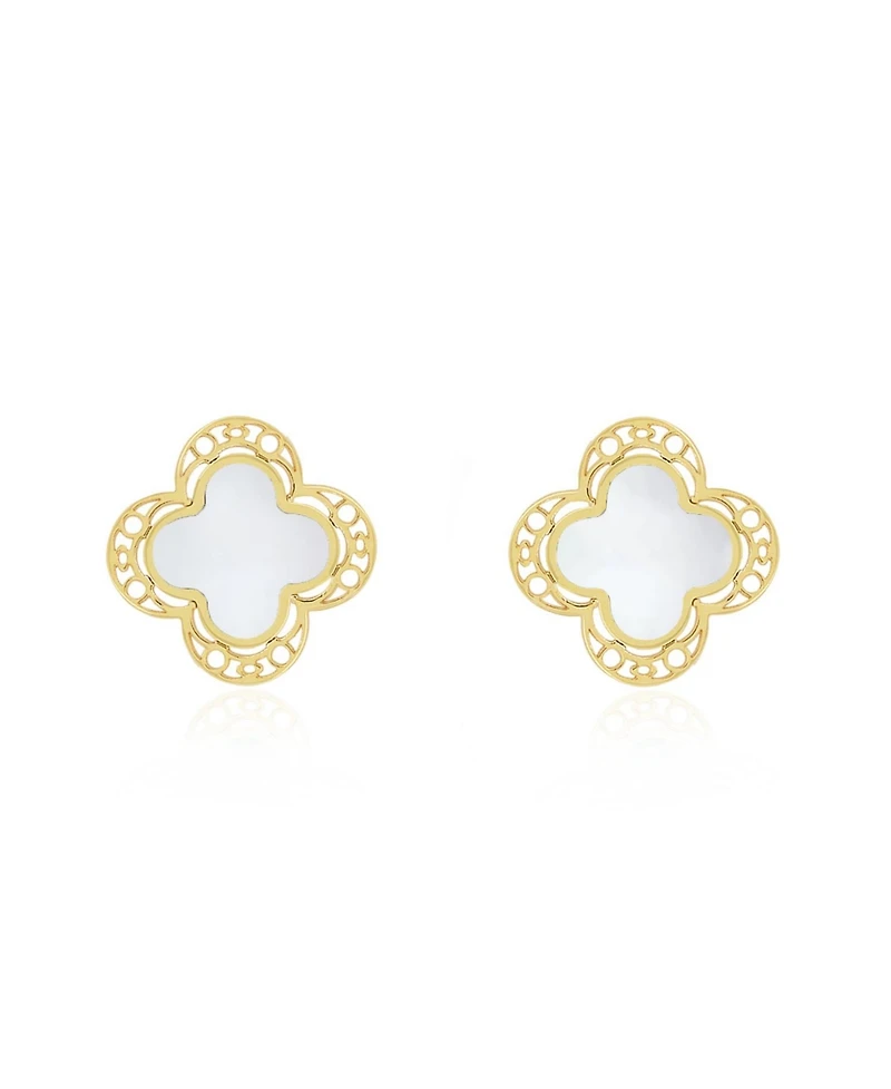 The Lovery Mother of Pearl Lace Clover Stud Earrings 14K Gold