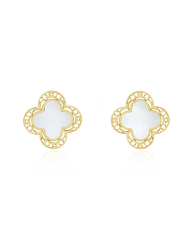 The Lovery Mother of Pearl Lace Clover Stud Earrings 14K Gold